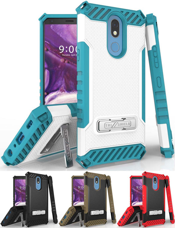 Tri-Shield Rugged Case Cover with Kickstand and Strap for LG Xpression Plus 2