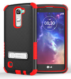 RED RUGGED TRI-SHIELD SOFT RUBBER SKIN HARD CASE COVER STAND FOR LG TRIBUTE 5 K7