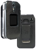 Black Vegan Leather Case with Metal Belt Clip for Lively Jitterbug Flip 2 Phone
