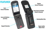 Black Vegan Leather Case with Metal Belt Clip for Lively Jitterbug Flip 2 Phone