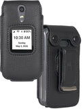 Black Vegan Leather Case with Metal Belt Clip for Lively Jitterbug Flip 2 Phone