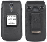 Black Vegan Leather Case with Metal Belt Clip for Lively Jitterbug Flip 2 Phone