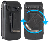 Black Vegan Leather Case with Metal Belt Clip for Lively Jitterbug Flip 2 Phone