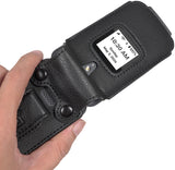Black Vegan Leather Case with Metal Belt Clip for Lively Jitterbug Flip 2 Phone