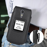 Black Vegan Leather Case with Metal Belt Clip for Lively Jitterbug Flip 2 Phone