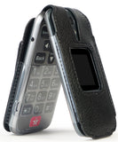 Black Vegan Leather Case with Metal Belt Clip for Lively Jitterbug Flip 2 Phone