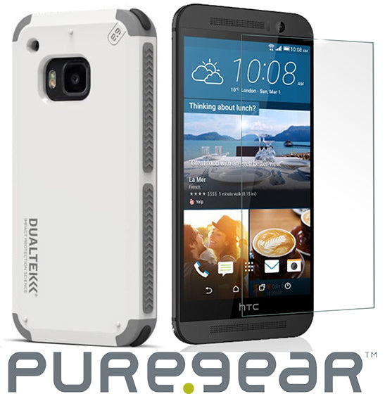 PUREGEAR WHITE DUALTEK CASE + TEMPERED GLASS SCREEN PROTECTOR FOR HTC ONE M9