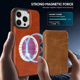 Leather Wallet RFID Credit Card ID Holder for iPhone Compatible w/ Magsafe Case
