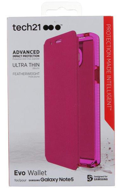 Tech21 PINK EVO WALLET MAGNET FLIP CASE STAND FOR SAMSUNG GALAXY NOTE 5