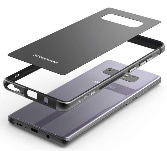 PureGear Black GlassBak 360 Case Aluminum Bumper Cover for Samsung Galaxy Note 8