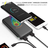 BLACK QI WIRELESS CHARGER PAD 8000mAh PORTABLE BATTERY POWER BANK FOR CELL PHONE