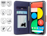 Durable Wallet Case Credit Card Slot Cover Wrist Strap for Google Pixel 5