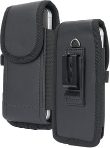 Black Leather Phone Pouch Case Belt Clip Harness for iPhone 16e 16 15 14 13 XR