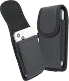 Black Leather Phone Pouch Case Belt Clip Harness for iPhone 16e 16 15 14 13 XR