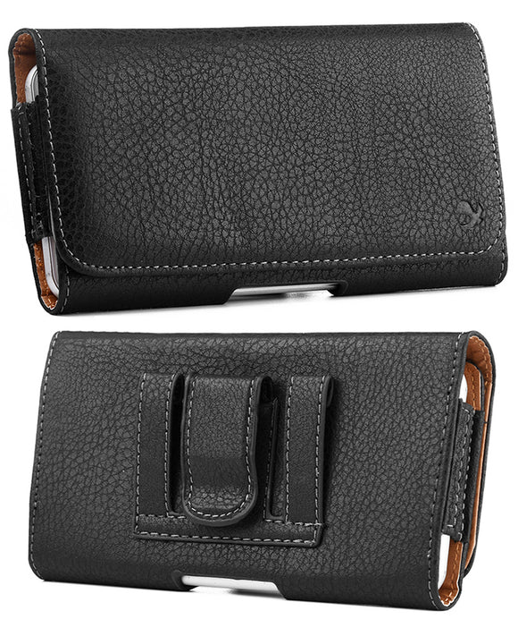 Black Leather Case Pouch Belt Loop Clip for Alcatel Go Flip 3, Smartflip, MyFlip