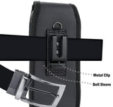 Black Leather Case Pouch Metal Clip Belt Harness for iPhone 16 Pro Max, 15 Plus