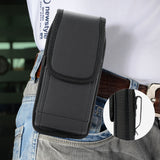 Black Leather Case Pouch Metal Clip Belt Harness for iPhone 16 Pro Max, 15 Plus