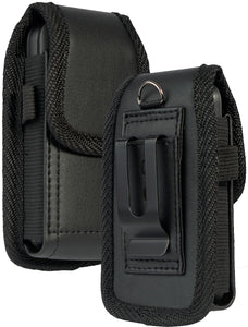 Black Leather Case Pouch Belt Loop Clip for Alcatel Go Flip, MyFlip, TCL Flip 3