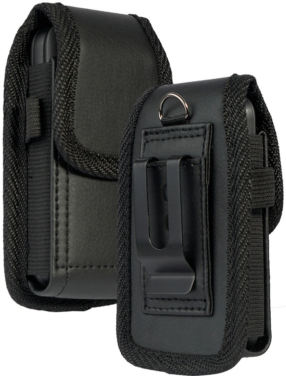 Black Leather Case Pouch Belt Clip for Alcatel MyFlip 2 A406DL, Nokia 2720 V