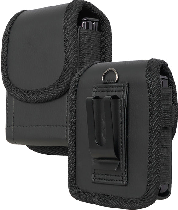 Black Leather Pouch Belt Clip Harness for Z Flip 7, RAZR Ultra 2025 (Fits Case)