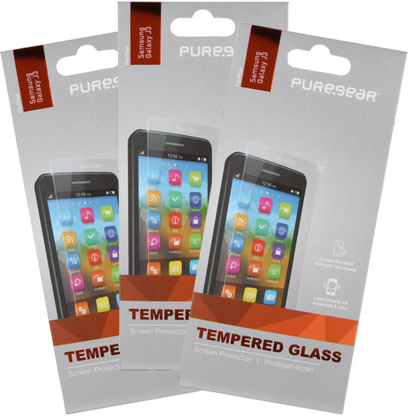 3x PureGear Tempered Glass Screen Protector for Samsung Galaxy J3 2016, J3V, SOL