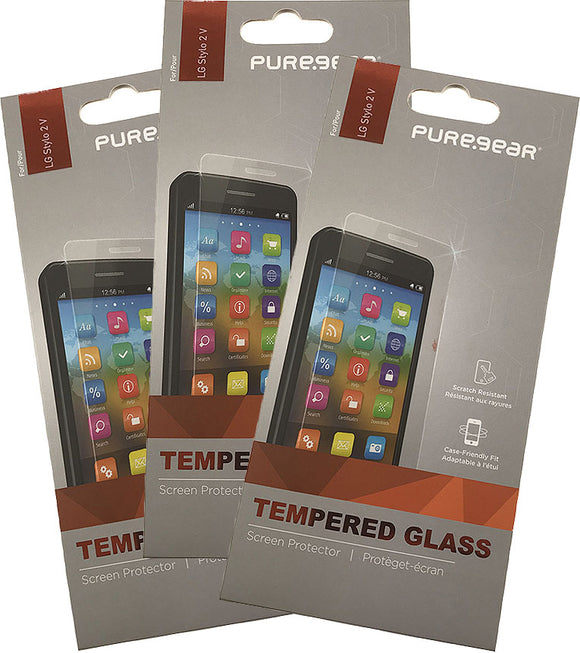 3x PureGear Tempered Glass 9H Screen Protector Crack Saver for LG Stylo 2