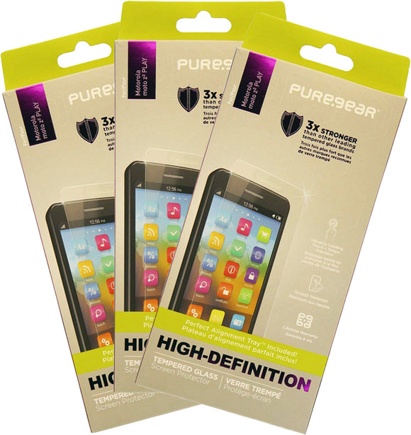 3x PureGear Tempered Glass Screen Protector Kit for Motorola Moto Z2 Play/Force