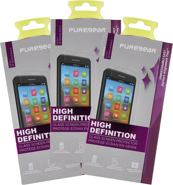 3x PureGear Tempered Glass Screen Protector for LG Zone 3, K4, Spree, Rebel