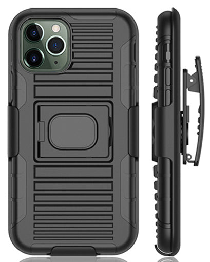 Black Rugged Grip Case with Stand + Belt Clip Holster for iPhone 11 Pro Max