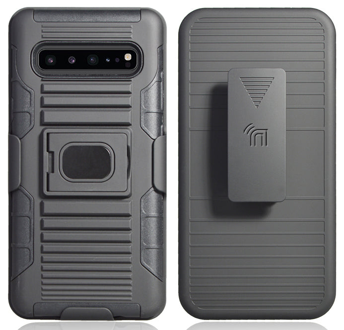 Black Grip Case Cover Stand Belt Clip Holster for Samsung Galaxy