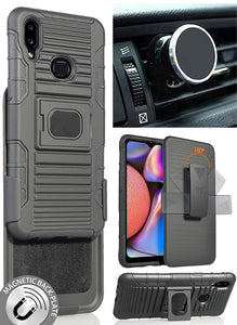 Black Rugged Case + Belt Clip + Magnetic Car Mount for Samsung Galaxy A10s 2019