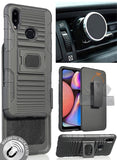 Black Rugged Case + Belt Clip + Magnetic Car Mount for Samsung Galaxy A10s 2019