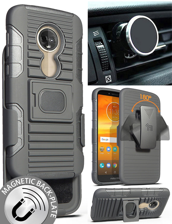 Black Case + Belt Clip + Magnetic Car Mount for Motorola Moto E5 Play/Cruise