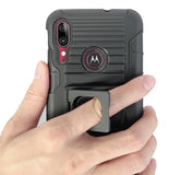 Black Rugged Grip Case Stand Belt Clip Holster for Motorola Moto E6 Plus, E6+