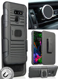 Black Rugged Case + Belt Clip Holster + Magnetic Car Mount for LG G8 ThinQ