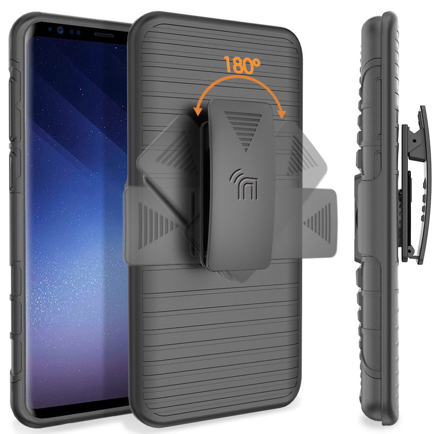 Black Magnet Grip Case + Belt Clip Holster Stand for Samsung