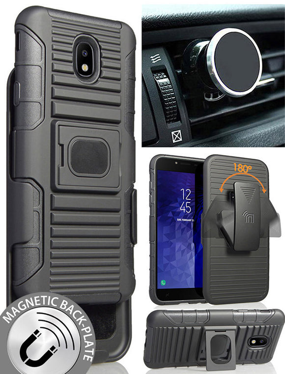 Black Case + Belt Clip + Magnetic Car Mount for Galaxy J7 Star/Refine/Aero 2018