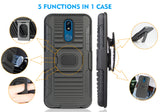 Black Rugged Grip Case with Stand + Belt Clip Holster for LG Harmony 3 LMX420