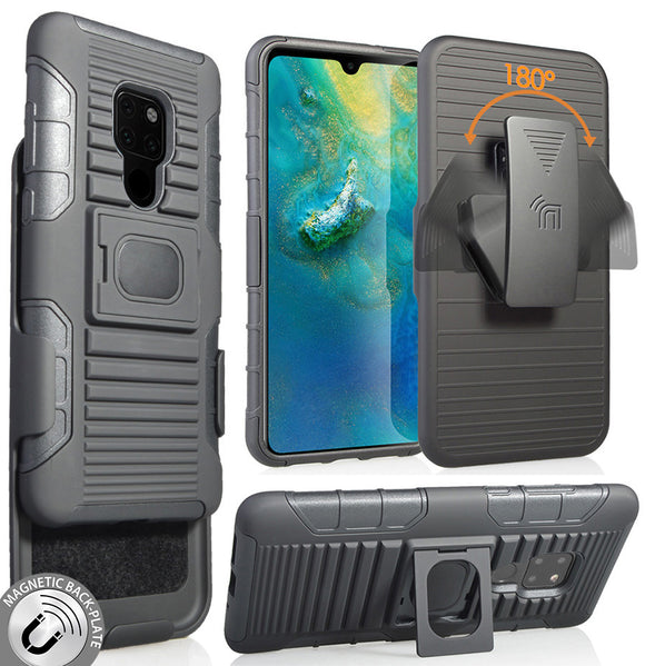 Black Magnet Grip Case Rugged Cover Stand + Belt Clip Holster for Huawei Mate 20