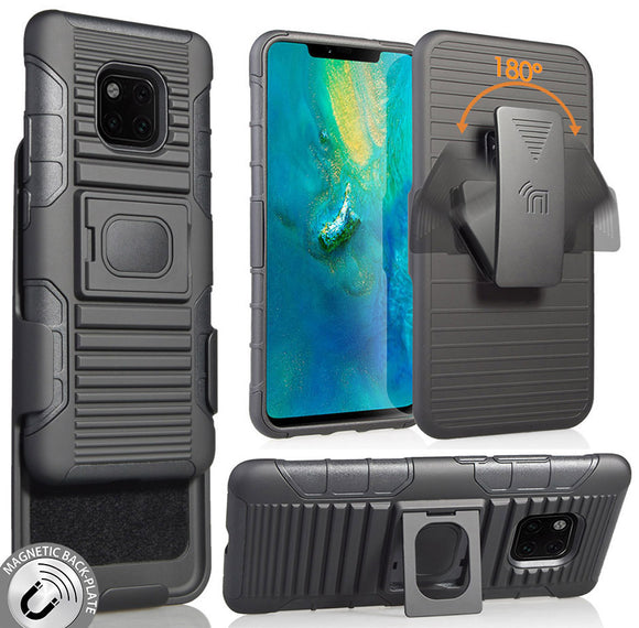 Black Magnet Grip Case Rugged Cover + Belt Clip Holster for Huawei Mate 20 Pro