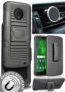 Black Case + Belt Clip + Magnetic Car Mount for Motorola Moto G6 Plus XT1926