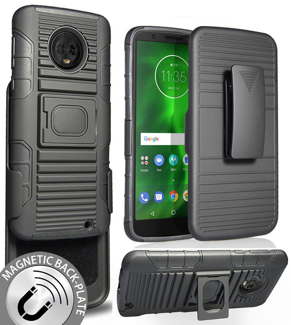 Black Ring Grip Case + Belt Clip Holster Stand for Motorola Moto G6 Plus XT1926