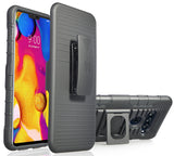 Black Magnet Grip Case Rugged Cover Stand + Belt Clip Holster for LG V40 ThinQ