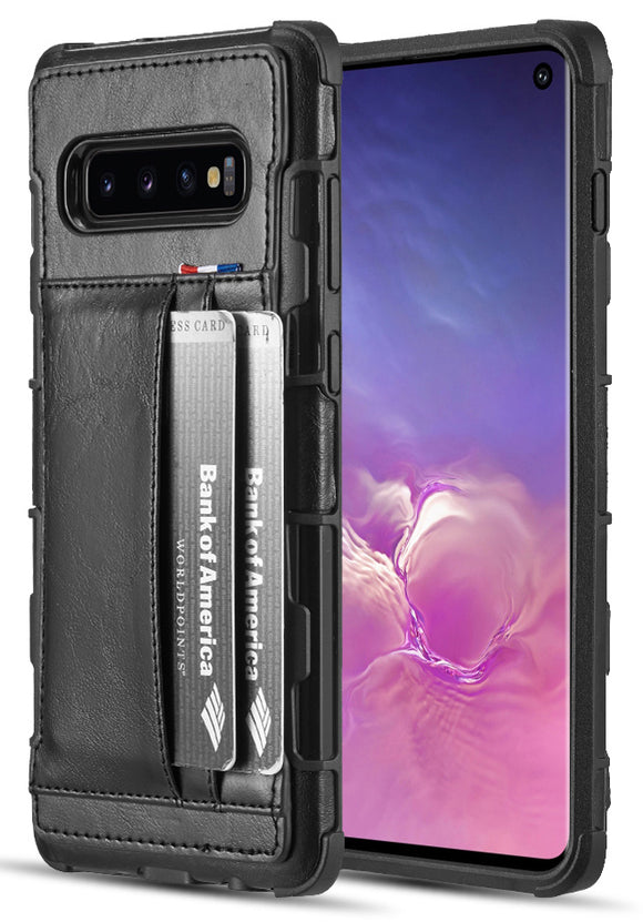 Black Flex Rubber Leather Wallet Case Cover ID Credit Card Slot for Galaxy S10