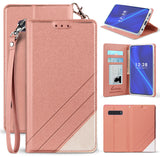 Folio Wallet Case ID Card Slot Cover Stand + Wrist Strap for Samsung Galaxy S10