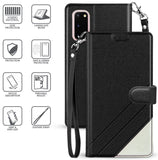 Wallet Case Stand Credit Card Slot Cover and Wrist Strap for Samsung Galaxy S20