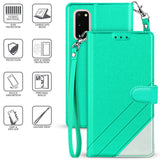 Wallet Case Stand Credit Card Slot Cover and Wrist Strap for Samsung Galaxy S20