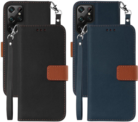 Durable Wallet Case and Wrist Strap Lanyard for Samsung Galaxy S22 Ultra
