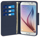 BROWN NAVY INFOLIO WALLET CREDIT CARD ID CASE COVER STAND FOR SAMSUNG GALAXY S6