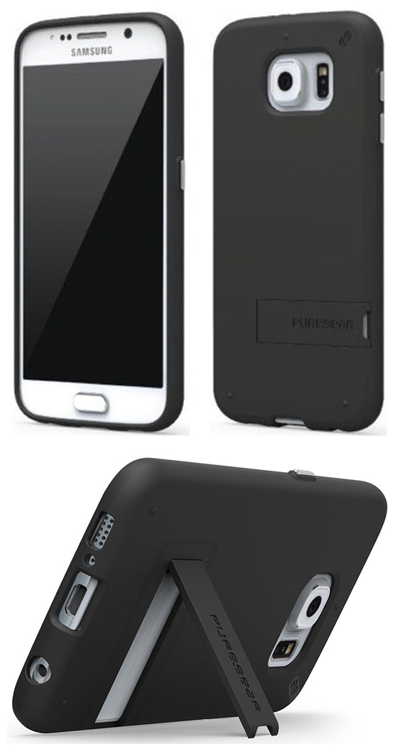 PUREGEAR BLACK SLIMSHELL RUBBERIZED CASE COVER KICKSTAND FOR SAMSUNG GALAXY S6